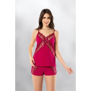 Süsen Lingerie 2 Parça Vişne Atlet Şort Dantelli Fantezi Kadın Gecelik Takımı