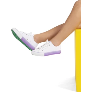 Benetton® | BN-90176 - 3374 Beyaz Lila - Kadın Spor Ayakkabı