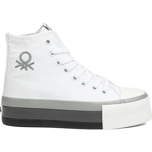 Benetton® | BN-30944 - 3114 Beyaz Gri - Kadın Spor Ayakkabı