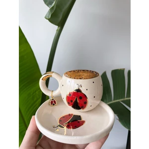Mug Tasarım 24 K Altın Yaldızlı Uğur Böcekli Double Türk Kahvesi Fincanı
