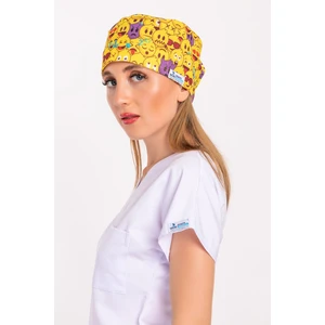 Nur Medikal Giyim Sarı Emojiler Desenli Doktor Hemşire Veteriner Aşçı Hastane Cerrahi Bone B158