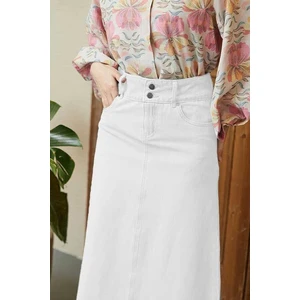 2252-DENIM Püsküllü  Etek Beyaz