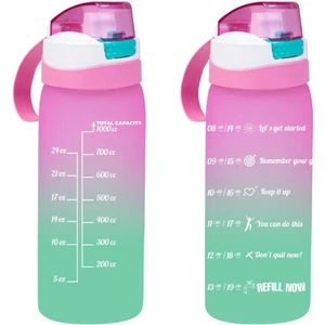 161646-161 Su Şişesi - Motivasyon Su Matarası - Plastik Renkli Suluk Pembe 1lt