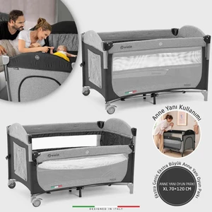 Donna Anne Yanı Park Yatak Oyun Parkı XL 70 x 120 cm Siyah-Gri