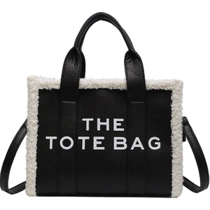 Kuzu Yün Tote Çanta - Siyah (Yurt Dışından)