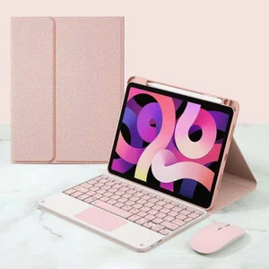 iPad Air 4 Air 5 Türkçe Bluetooth Touchpad Klavyeli Smart Kılıf (Mouse Hediyeli) 360 Derece Döner Uyku Modu Kalem Bölmeli