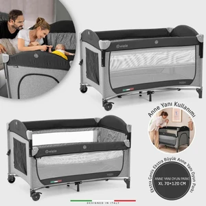 Donna Anne Yanı Park Yatak Oyun Parkı XL 70 x 120 cm Gri-Siyah