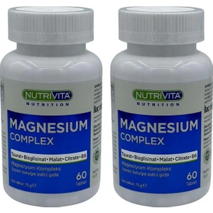 Nutrivita Nutrition Magnesium Comple x 2 x 60 Tablet Magnezyum Kompleks Taurat Bisglisinat Malat Sitrat Vitamin B6