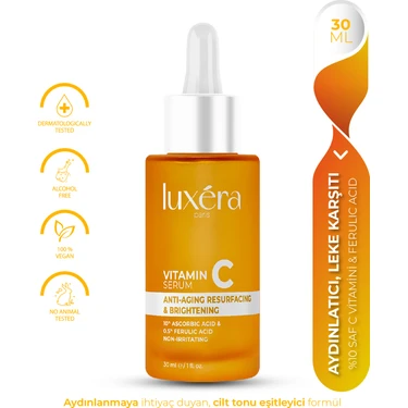 Luxera Paris C Vitamini Serum 30 ml – Antioksidan, Leke ve Yaşlanma Karşıtı, Aydınlatıcı Vegan