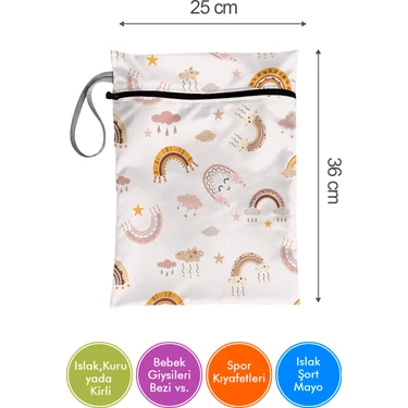 Bunnybons Rainboow Islak/Kuru Kirli Temiz Kıyafet Mayo Bebek Çamaşır Çantası - Sıvı