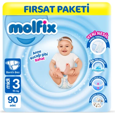 Molfix Bebek Bezi 3 Beden Midi Fırsat Paketi 90