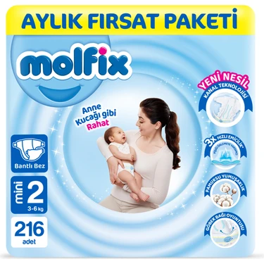 Molfix Bebek Bezi 2 Beden Mini Aylık Fırsat Paketi 216