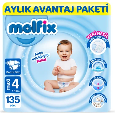 Molfix Bebek Bezi 4 Beden Maxi Aylık Avn. Paket 135