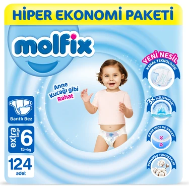 Molfix Bebek Bezi 6 Beden E.large Hiper Ekonomi Paketi 124