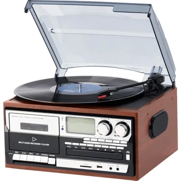 Ultratekno Hepsi Bir Arada Elektrikli Vintage Plak Çalar CD Çalar Kaset USB Bluetooth Tf Aux