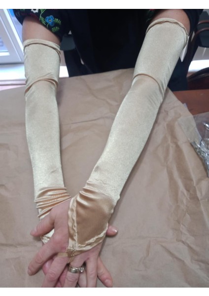 Saten Likralı Dans & Opera Eldiveni - (58 CM)