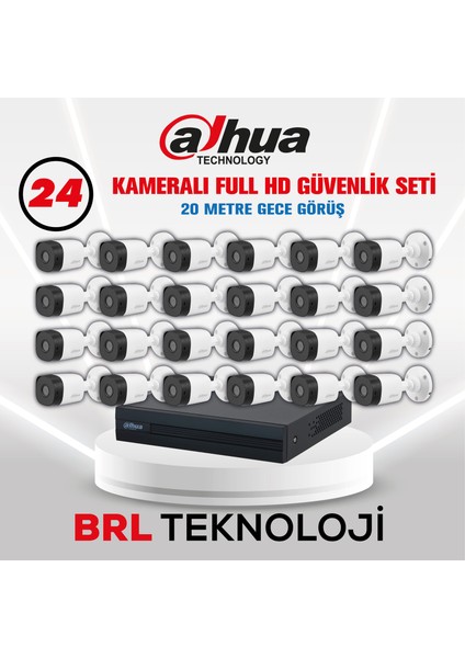 24 Kameralı 20 Metre Gece Görüşlü Full Hd Güvenlik Kamera Seti