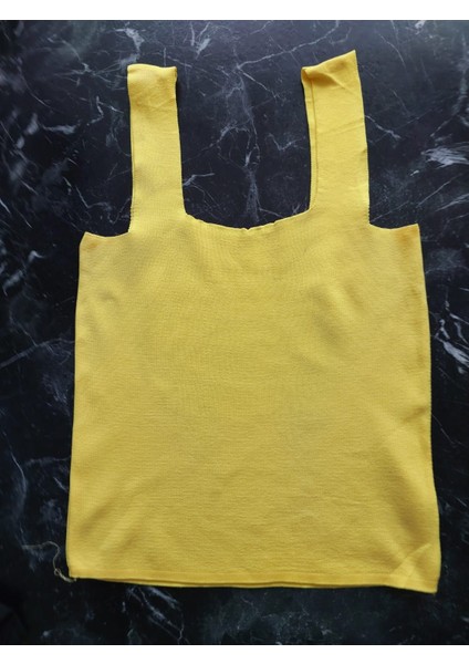 Sarı Kare Yaka Atlet Triko Crop S / M / L Beden Uyumlu