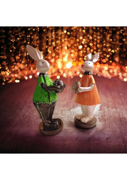 Polyester Yumurta Tutan Tavşan Biblolar 2li Set