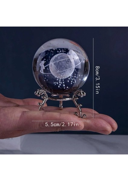 Dekoratif Metal Ayaklı Satürn Çemberinde Yürüyen Kız 3D Cam Küre 6cm