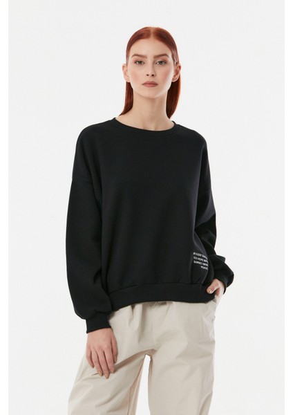 Baskılı Bisiklet Yaka Sweatshirt