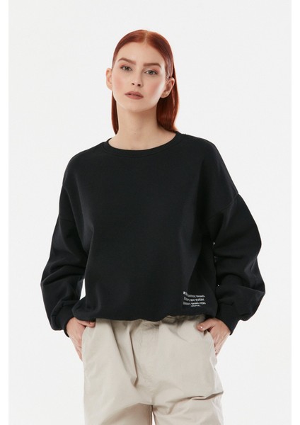Baskılı Bisiklet Yaka Sweatshirt
