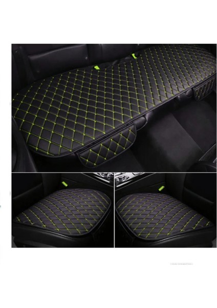 Araba Koltuk Minderi Ön ve Arka Takım 3 Parca Koltuk Deri Minder Siyah Deri-Sarı Nakış