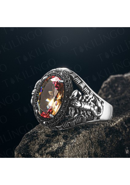 925 Ayar Gümüş Akrep Motifli Zultanit Taşlı Usta Işi Erkek Yüzük