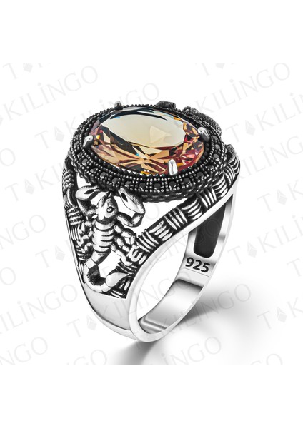 925 Ayar Gümüş Akrep Motifli Zultanit Taşlı Usta Işi Erkek Yüzük fiyatları