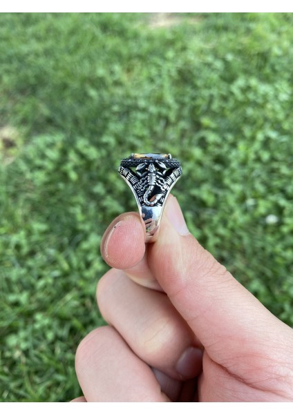 925 Ayar Gümüş Akrep Motifli Zultanit Taşlı Usta Işi Erkek Yüzük fırsatları