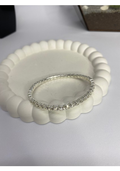 Zirkon Taşlı Esnek Su Yolu Silver Bileklik