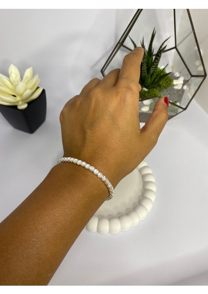 Zirkon Taşlı Esnek Su Yolu Silver Bileklik modelleri