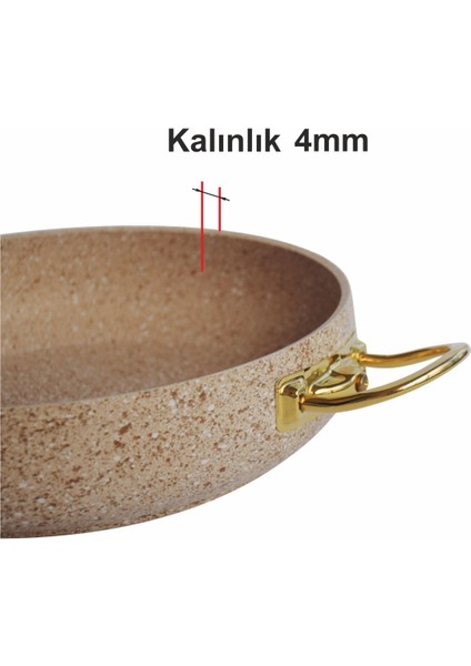 Altın Renk Kulplu Granit Karnıyarık Tencere Ve Tava Seti 24 cm