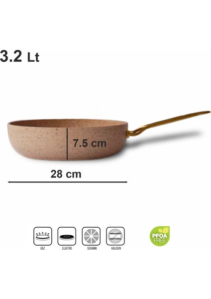 Altın Renk Kulplu Granit Tava 28 cm
