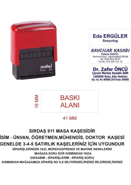 911 Isim Ünvan Kaşesi -Kırmızı Makina