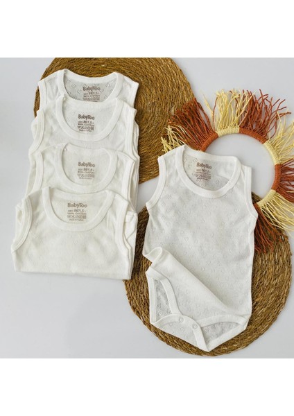 Jakarlı 4 Mevsim Pamuklu Organik Iç Atlet Body Set 5 Li Ecru Renk Unisex Yenidoğan modelleri