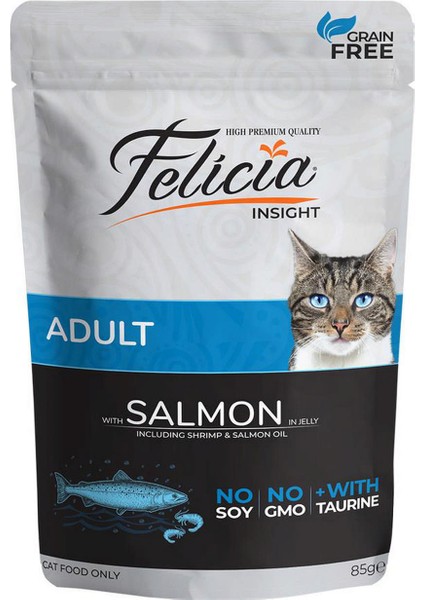 6 Adet Felicia Tahilsiz Somonlu Yetişkin Kedi Pouch 85 gr