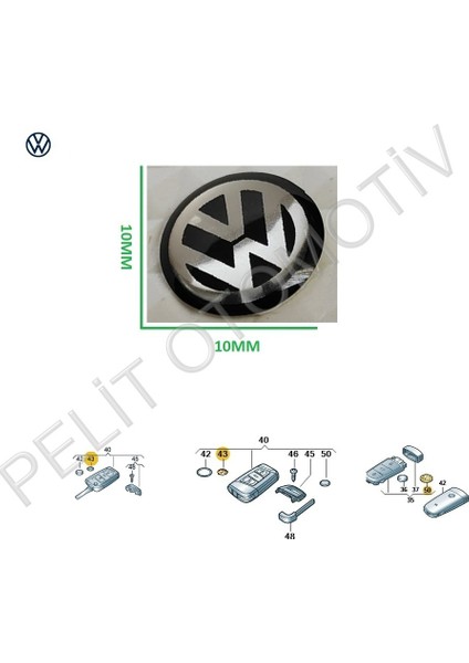 Pelit Otomotiv Volkswagen Anahtar Logosu (1 Adet 10MM) 3C0837891 Siyah