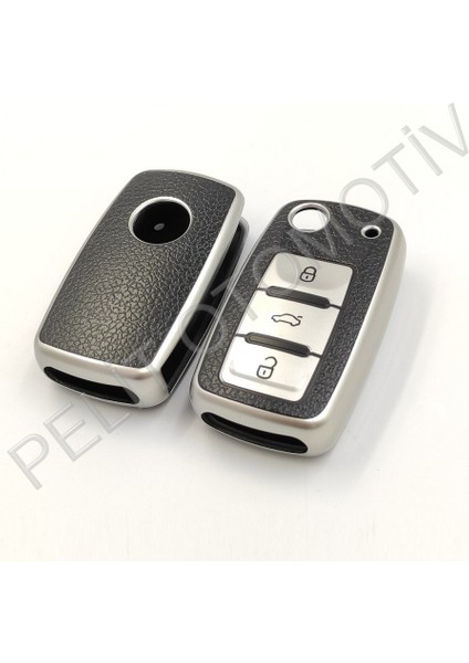 Skoda 3 Tuş Sustalı Anahtar Kılıfı Süperlüx Gümüş modelleri
