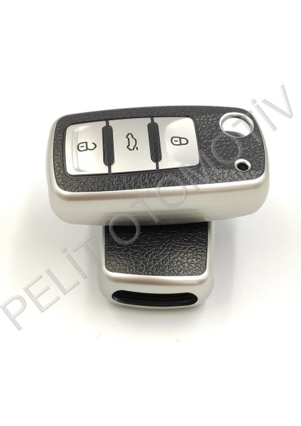 Skoda 3 Tuş Sustalı Anahtar Kılıfı Süperlüx Gümüş fırsatları