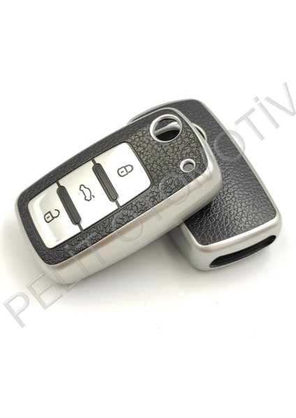 Skoda 3 Tuş Sustalı Anahtar Kılıfı Süperlüx Gümüş indirimleri