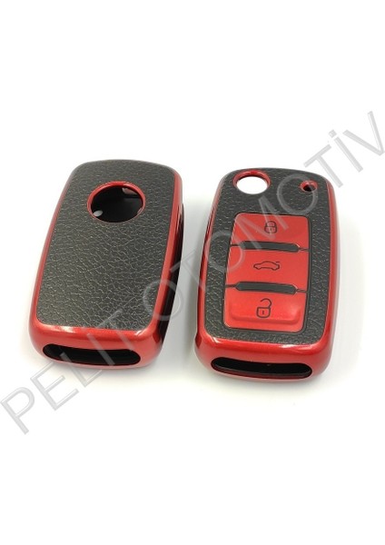Skoda 3 Tuş Sustalı Anahtar Kılıfı Süperlüx Kırmızı fırsatları