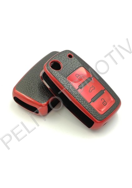 Skoda 3 Tuş Sustalı Anahtar Kılıfı Süperlüx Kırmızı indirimleri