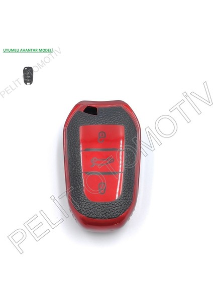 Peugeot 2008 3008 4008 5008 Sustasız Anahtar Kılıfı Süperlüx Kırmızı
