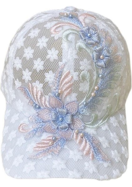 Eva Yaz Işlemeli Çiçek Ince Örgü Nefes Alabilen Dantel Ördek Dili Şapka Güneş Koruma Şapkası - Beyaz (Yurt Dışından)