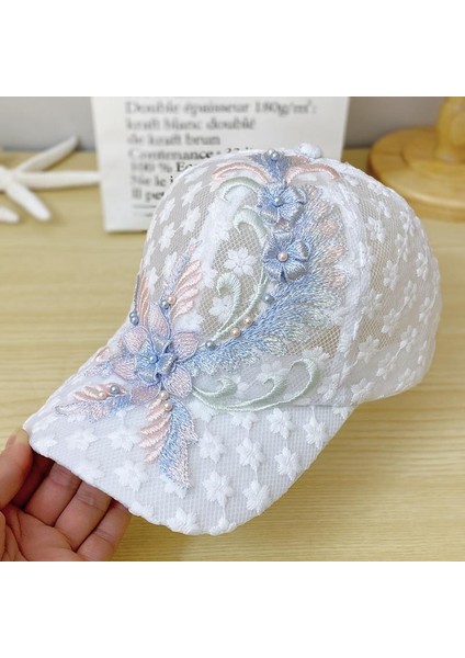 Eva Yaz Işlemeli Çiçek Ince Örgü Nefes Alabilen Dantel Ördek Dili Şapka Güneş Koruma Şapkası - Beyaz (Yurt Dışından) fiyatları