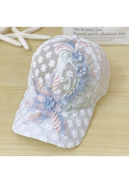 Eva Yaz Işlemeli Çiçek Ince Örgü Nefes Alabilen Dantel Ördek Dili Şapka Güneş Koruma Şapkası - Beyaz (Yurt Dışından) modelleri