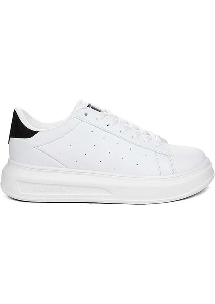 156 Beyaz-Siyah Cilt Sneaker Ayakkabı