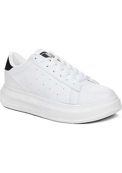 156 Beyaz-Siyah Cilt Sneaker Ayakkabı