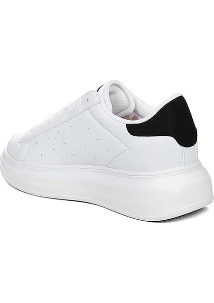 156 Beyaz-Siyah Cilt Sneaker Ayakkabı